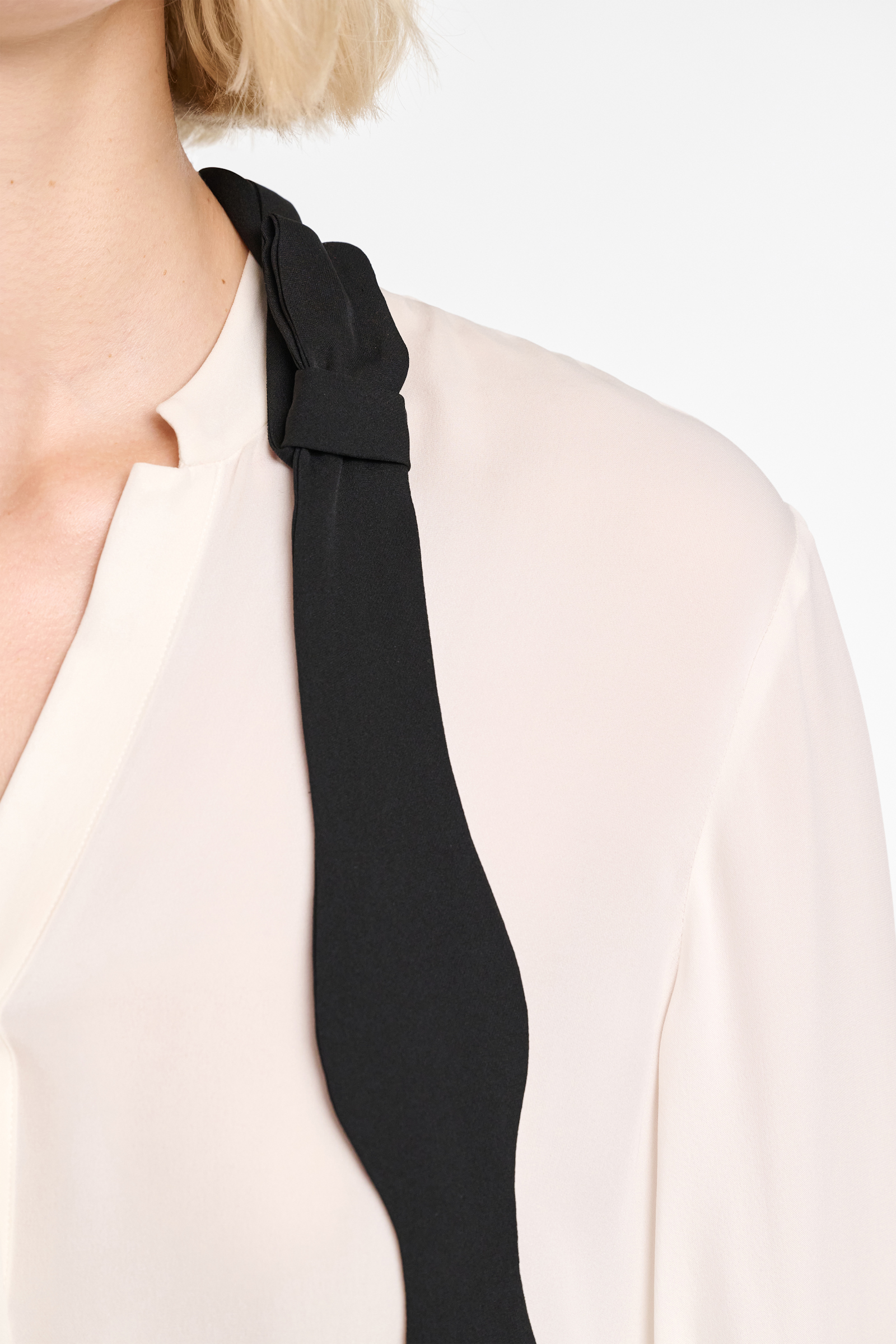 Dorothee Schumacher Silk double georgette blouse with removable bow tie scarf camelia white