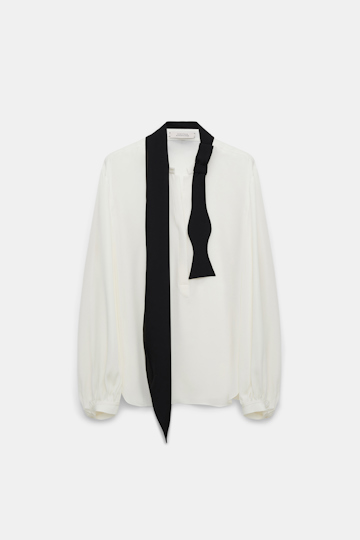 Dorothee Schumacher Silk double georgette blouse with removable bow tie scarf camelia white