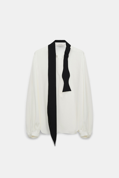 Dorothee Schumacher Silk double georgette blouse with removable bow tie scarf camelia white