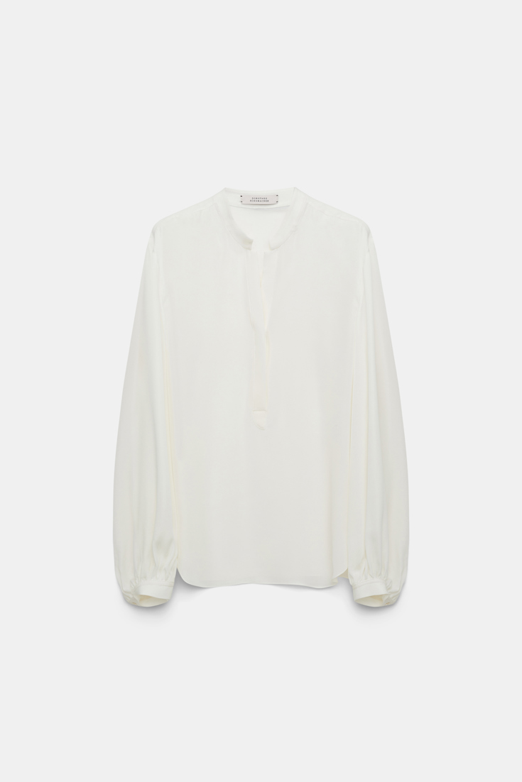 Dorothee Schumacher Bluse aus Seiden-Double-Georgette mit abnehmbarer Schleife camelia white