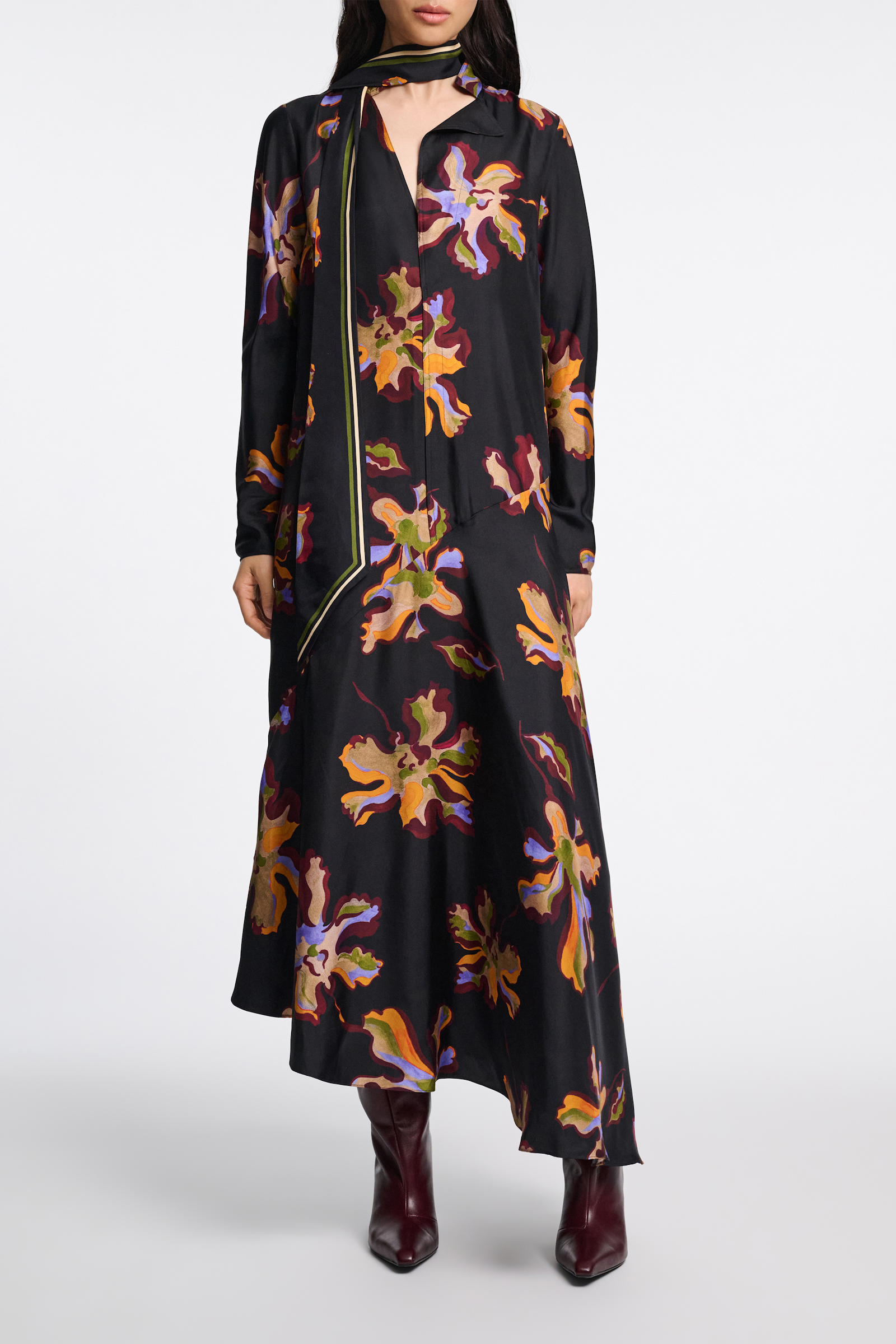 Dorothee Schumacher Flower print silk twill dress flame all over print