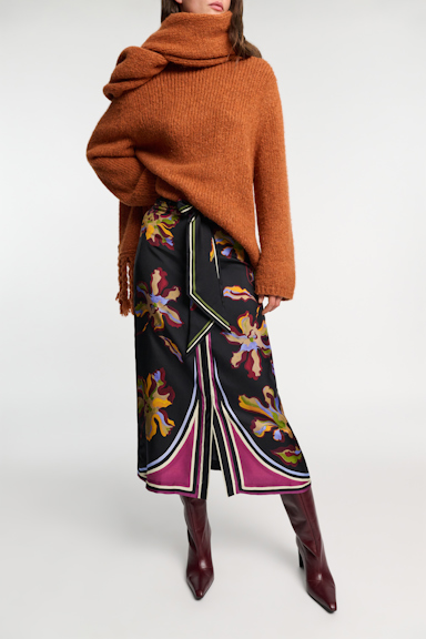 Dorothee Schumacher Flower print silk twill skirt flame all over print