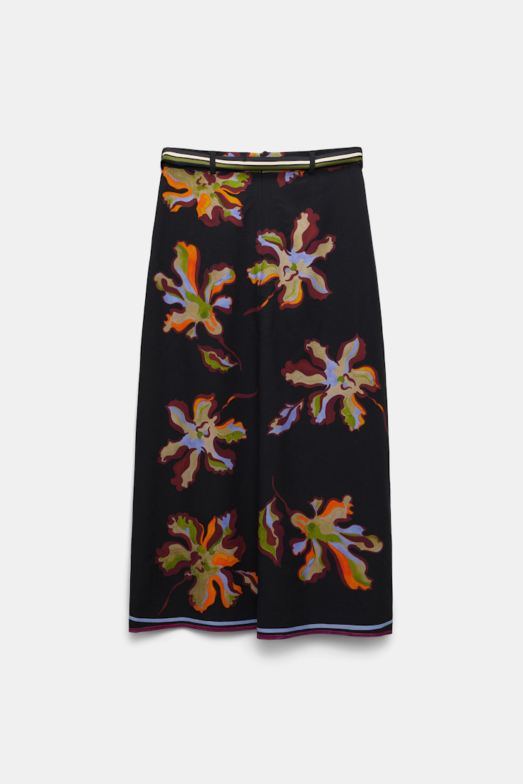 Dorothee Schumacher Flower print silk twill skirt flame all over print