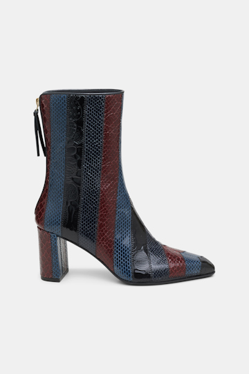 Dorothee Schumacher Patchwork stripe ankle boots blue red black patch
