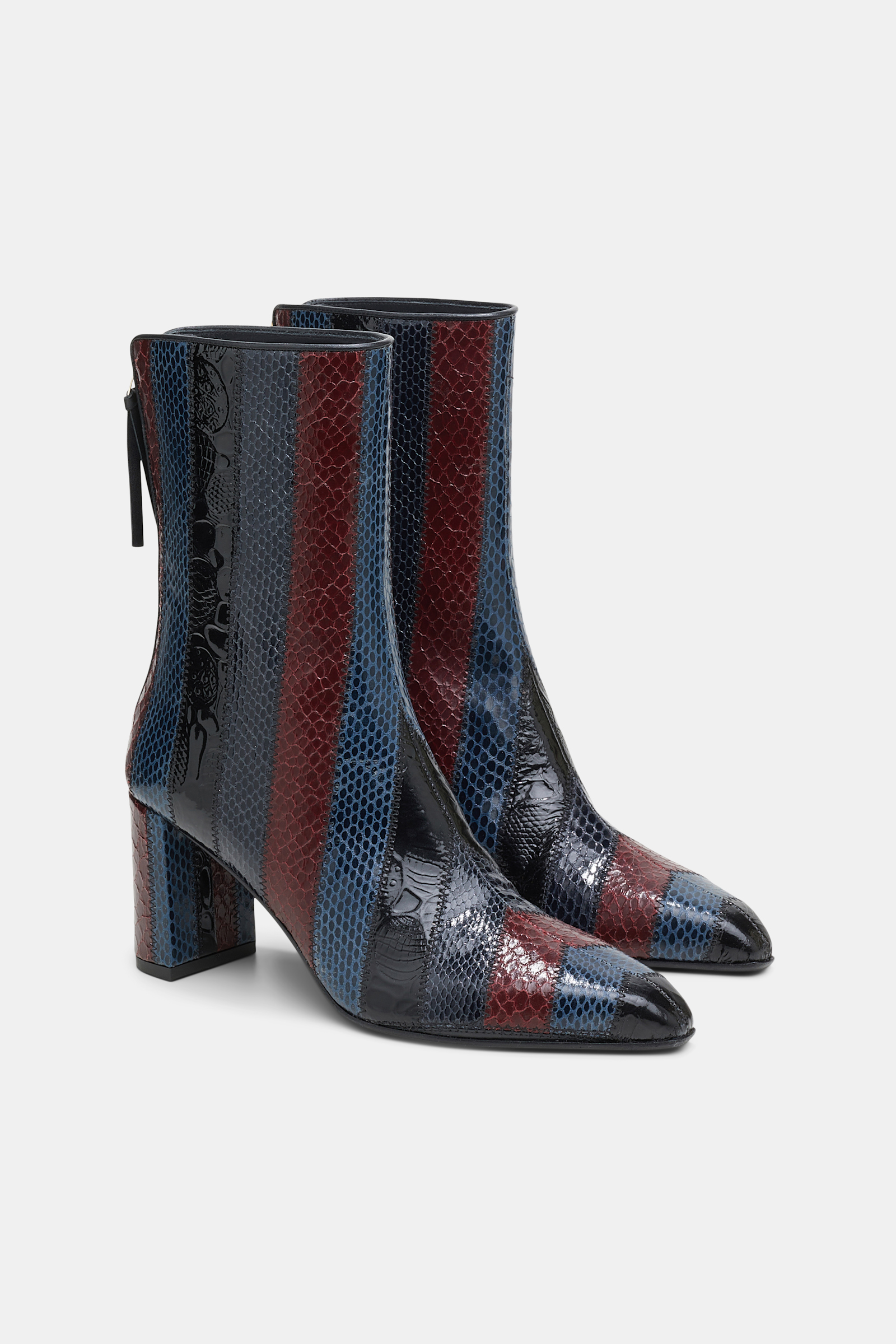 Dorothee Schumacher Patchwork stripe ankle boots blue red black patch