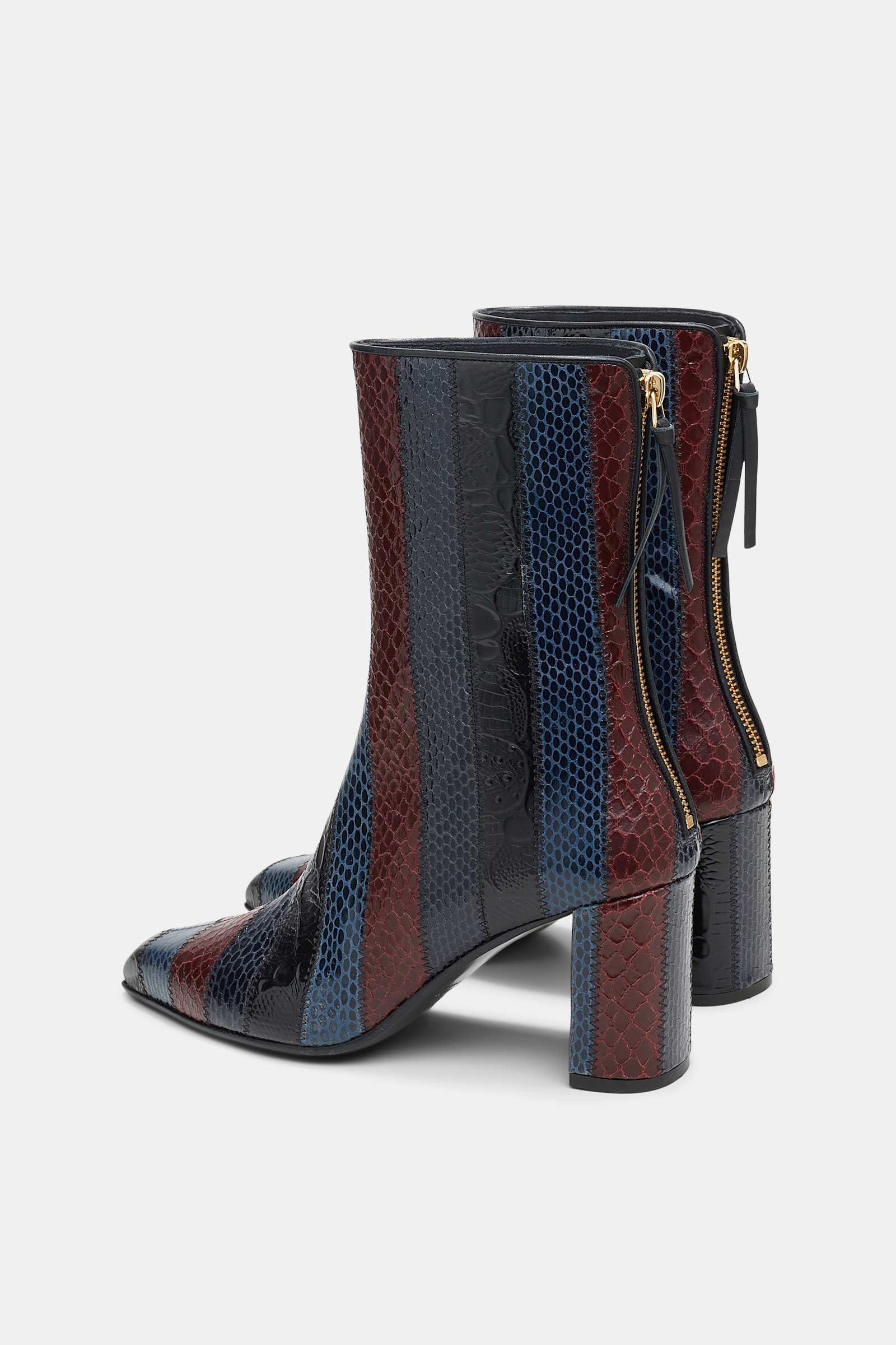 Dorothee Schumacher Patchwork stripe ankle boots blue red black patch