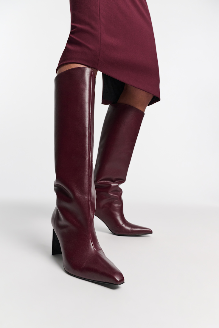 Dorothee Schumacher Hohe Kalbsleder Boots mit weitem Schaft chestnut brown