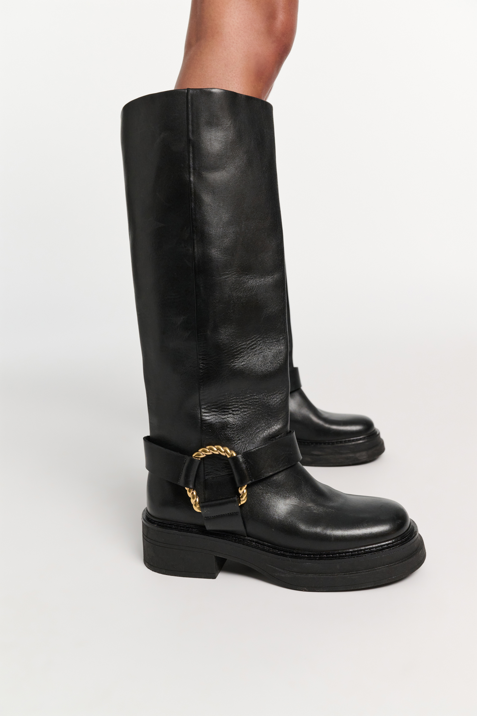 Dorothee Schumacher Tall biker boots with twisted D-ring detail black