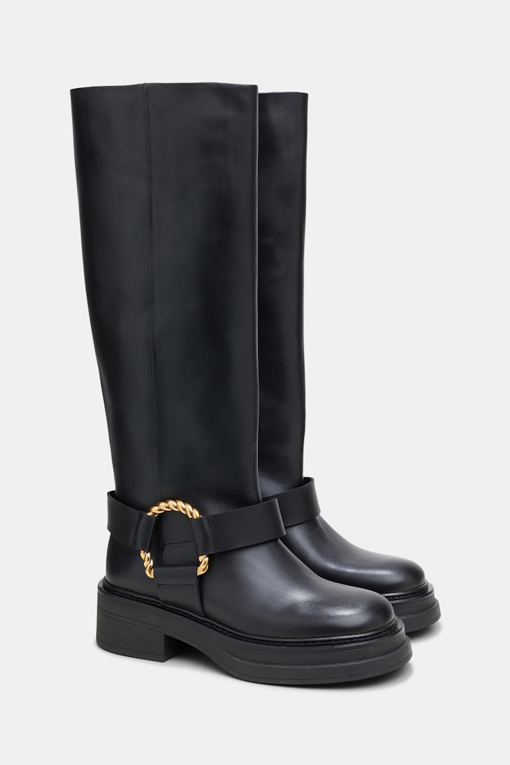 Dorothee Schumacher Tall biker boots with twisted D-ring detail black