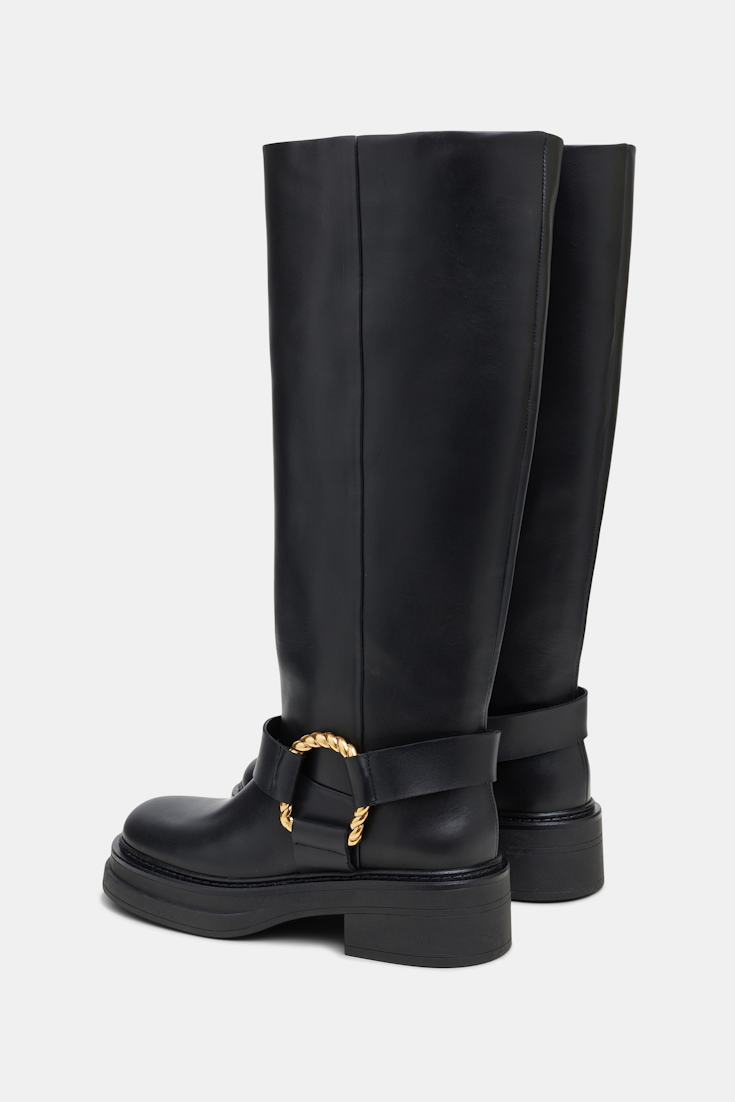 Dorothee Schumacher Tall biker boots with twisted D-ring detail black