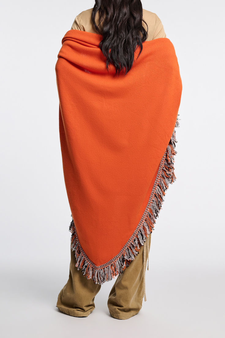 Dorothee Schumacher Merino virgin wool poncho with fringed edges pumpkin orange