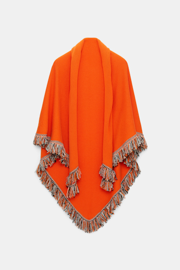 Dorothee Schumacher Merino virgin wool poncho with fringed edges pumpkin orange