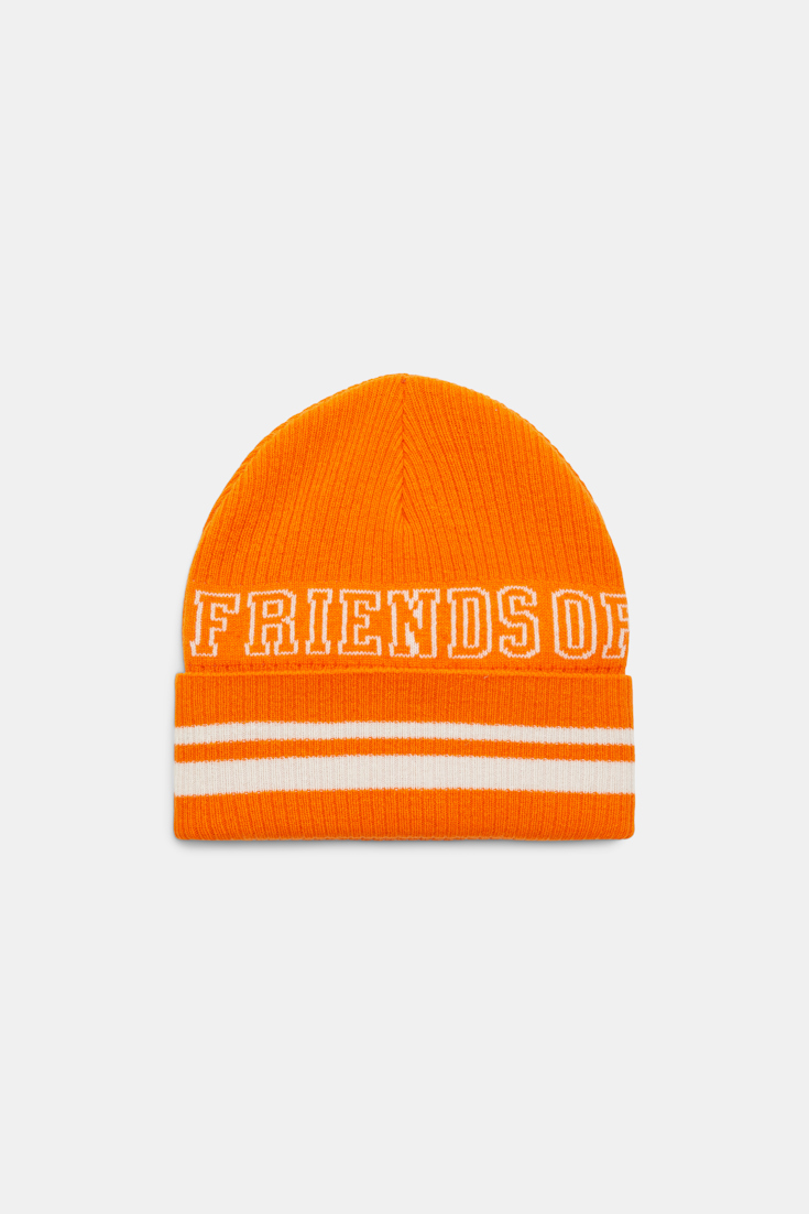 Dorothee Schumacher Merino-Beanie mit FRIENDS OF DOROTHEE Wording orange off white mix