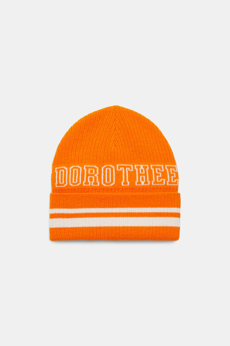 Dorothee Schumacher Merino-Beanie mit FRIENDS OF DOROTHEE Wording orange off white mix