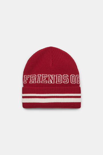 Dorothee Schumacher FRIENDS OF DOROTHEE lettered merino wool beanie bordeaux off white mix