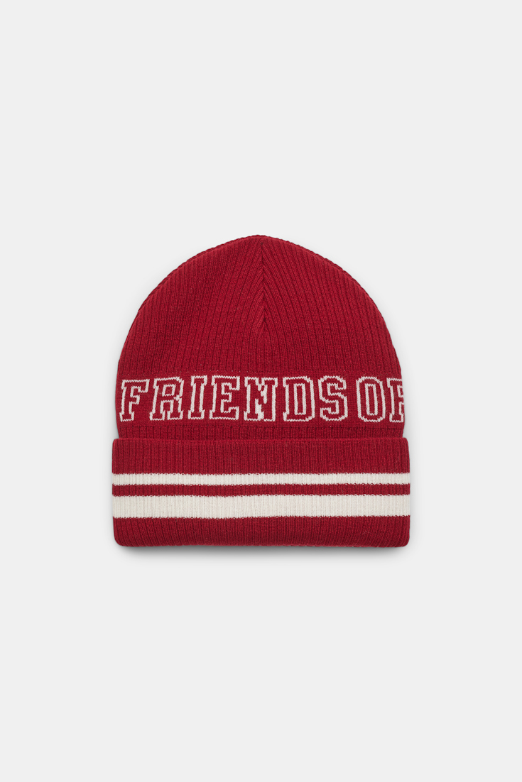 Dorothee Schumacher FRIENDS OF DOROTHEE lettered merino wool beanie bordeaux off white mix