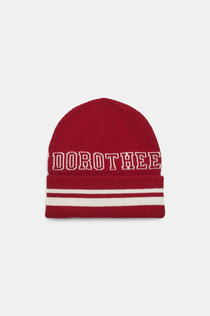 Dorothee Schumacher Merino-Beanie mit FRIENDS OF DOROTHEE Wording bordeaux off white mix