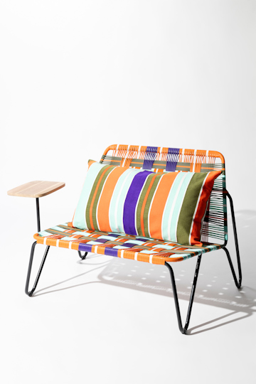 Dorothee Schumacher Großes, gestreiftes Kissen orange, purple, khaki stripe