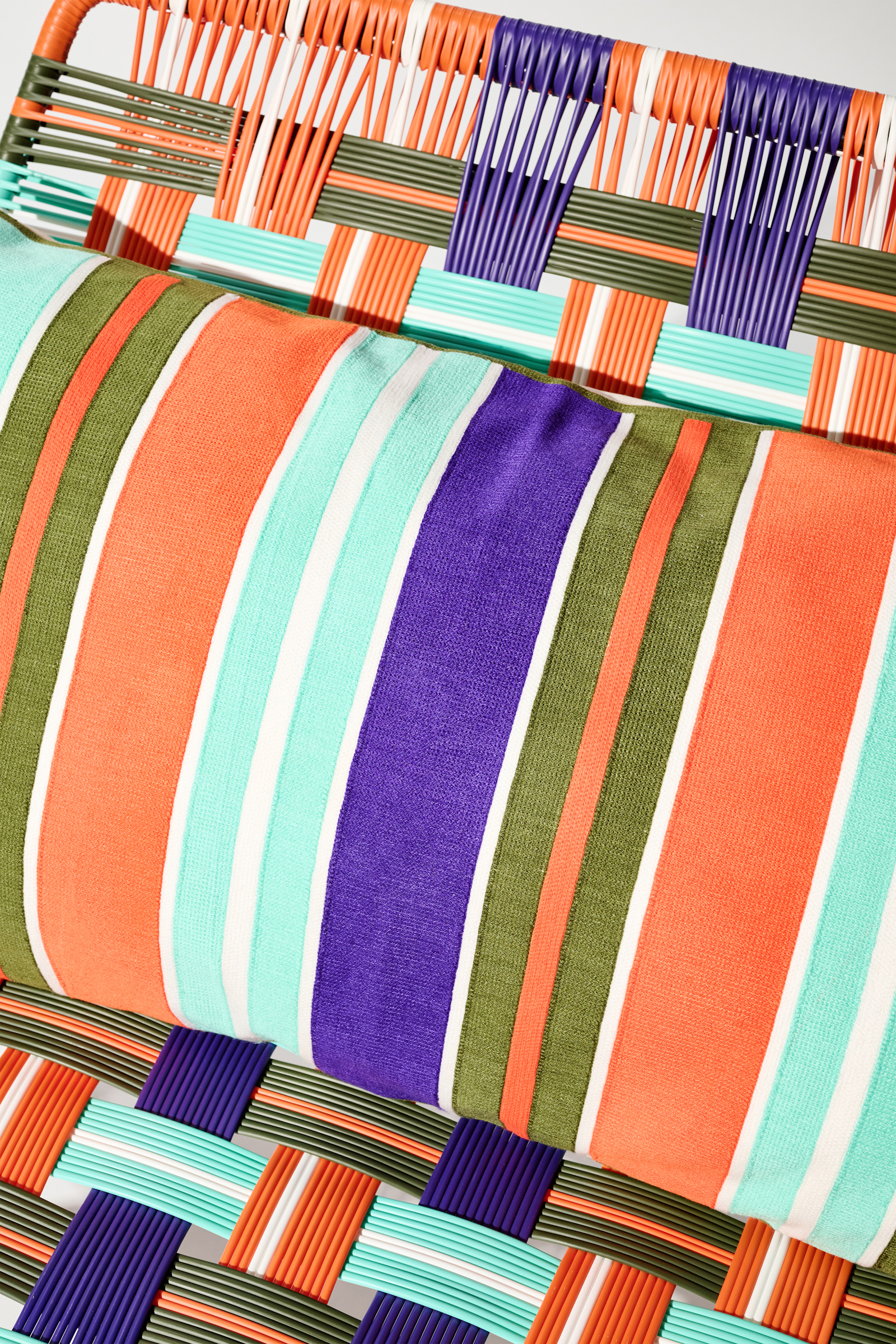 Dorothee Schumacher Large striped cushion orange purple stripe mix