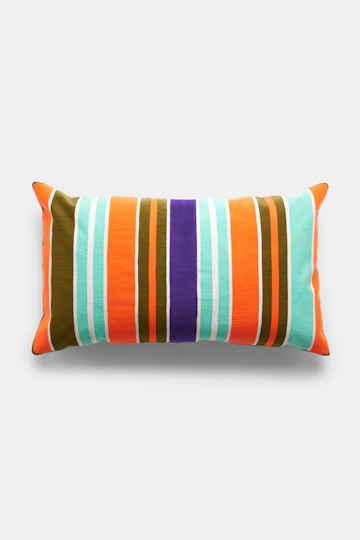 Dorothee Schumacher Großes, gestreiftes Kissen orange, purple, khaki stripe