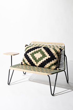 Dorothee Schumacher Large cushion with graphic diamond pattern cream-olive graphic