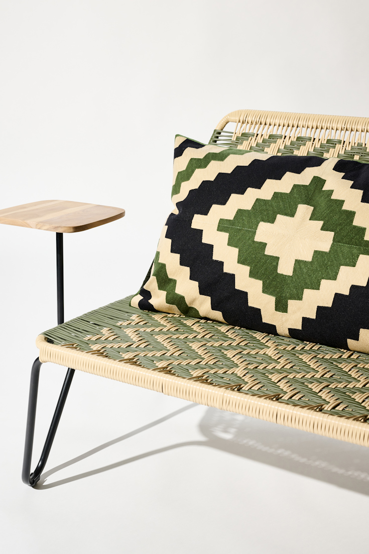 Dorothee Schumacher Large cushion with graphic diamond pattern cream-olive graphic