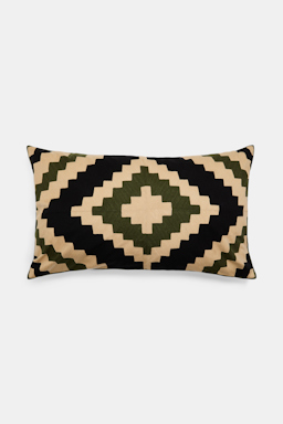 Dorothee Schumacher Large cushion with graphic diamond pattern cream-olive graphic