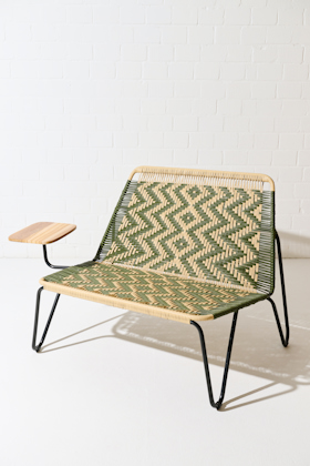 Dorothee Schumacher HANDWOVEN LOVE SEAT WITH WOODEN SIDE TABLE verde militar beige mix