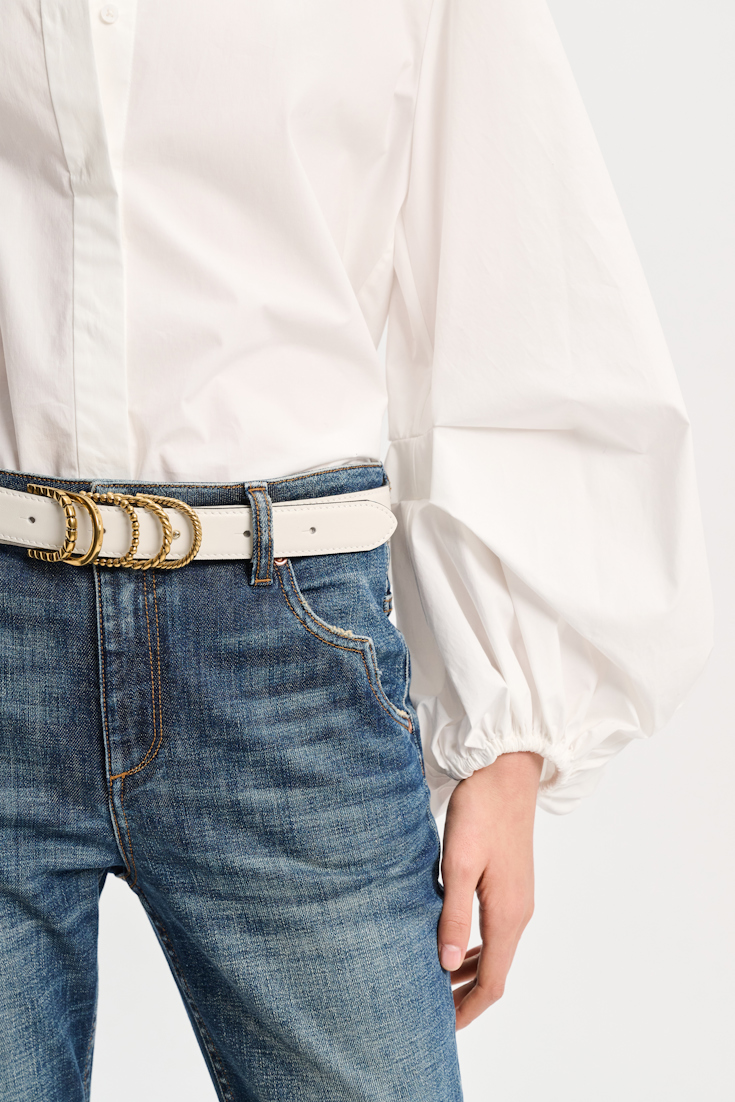 Dorothee Schumacher Soft calf leather belt with D-ring hardware off white