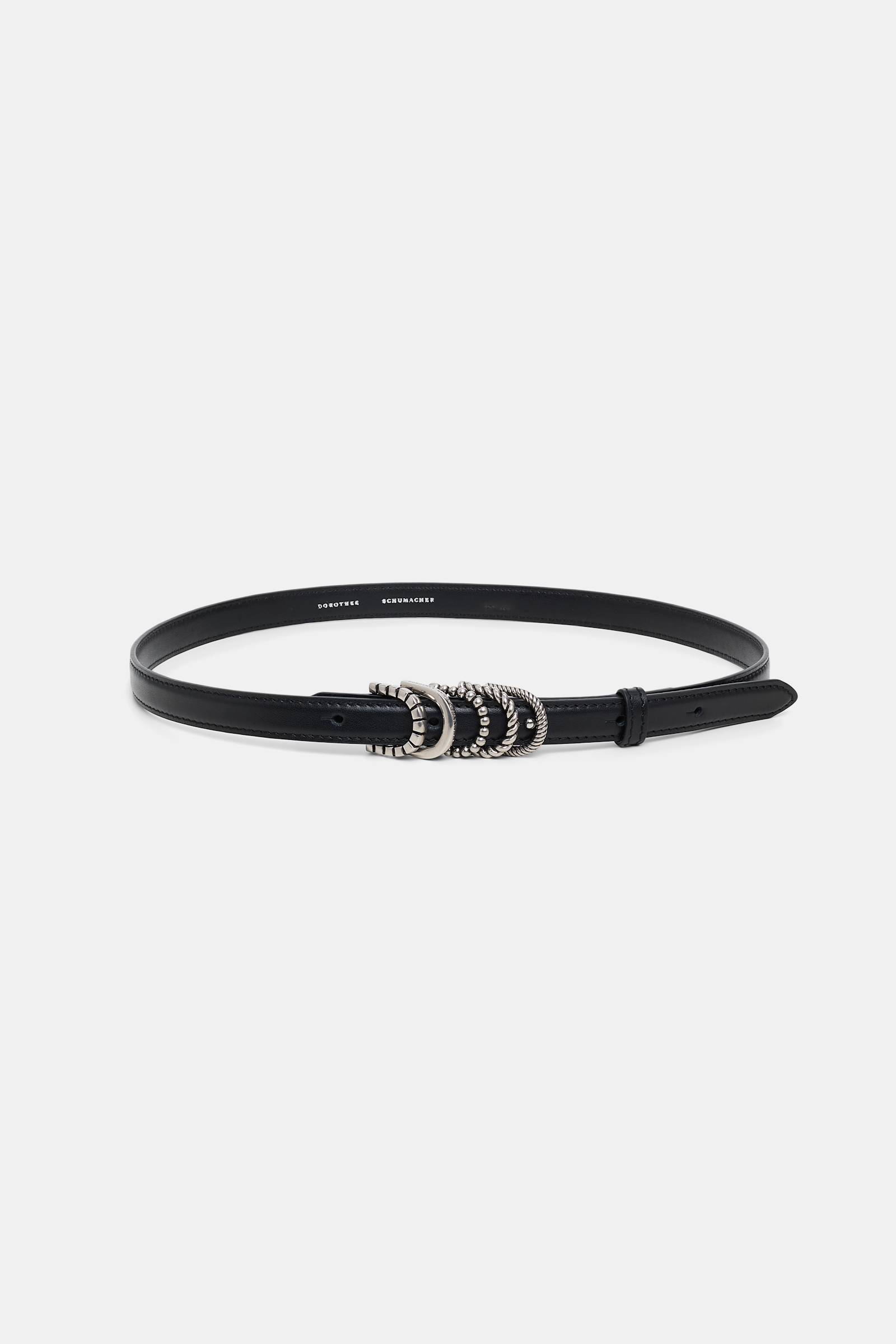 Dorothee Schumacher Soft calf leather narrow belt with D-ring hardware black with silver