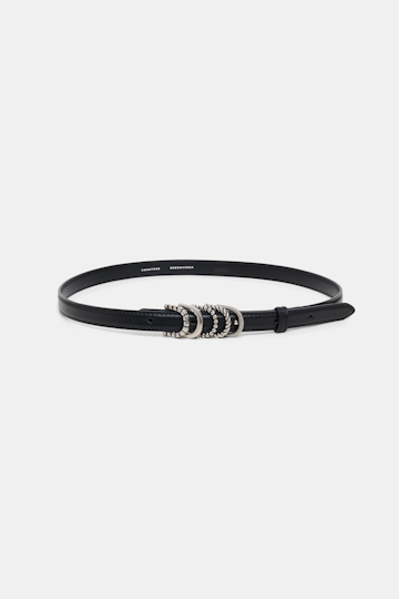 Dorothee Schumacher Soft calf leather narrow belt with D-ring hardware black with silver
