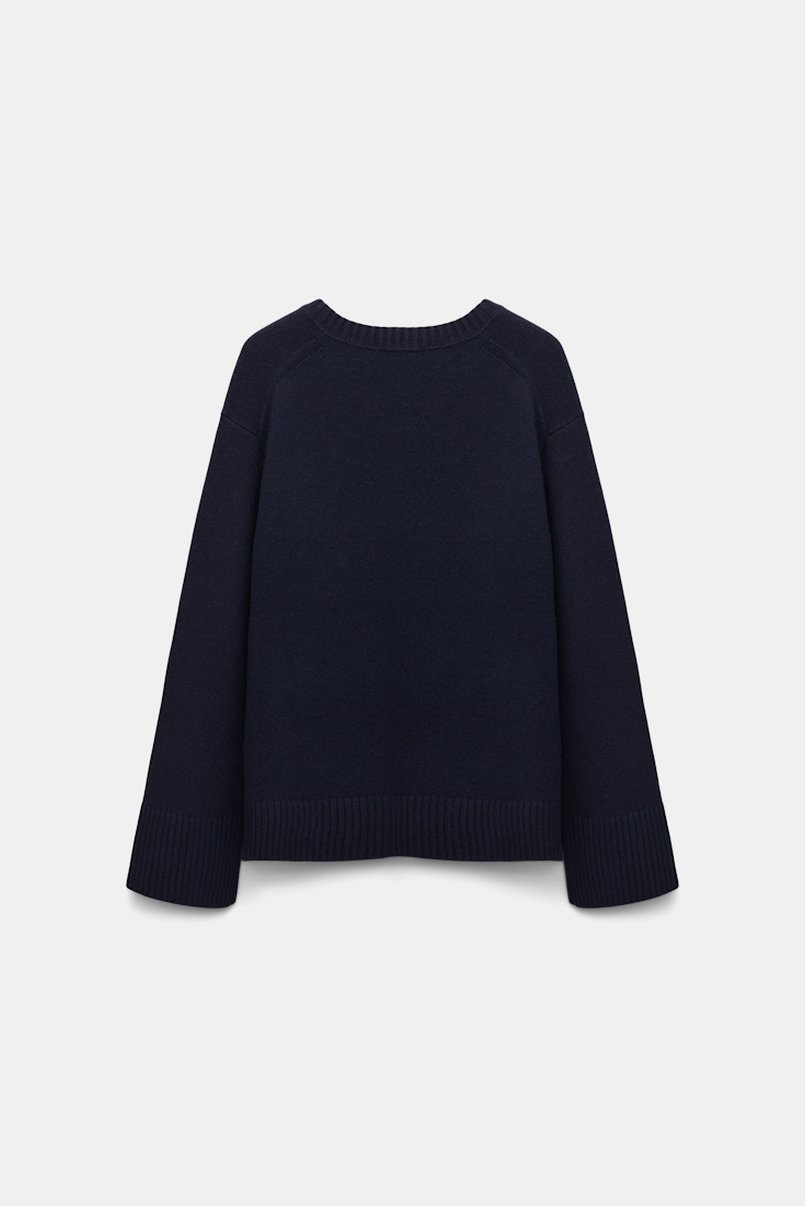 Dorothee Schumacher Soft cashmere-blend round neck pullover dark navy