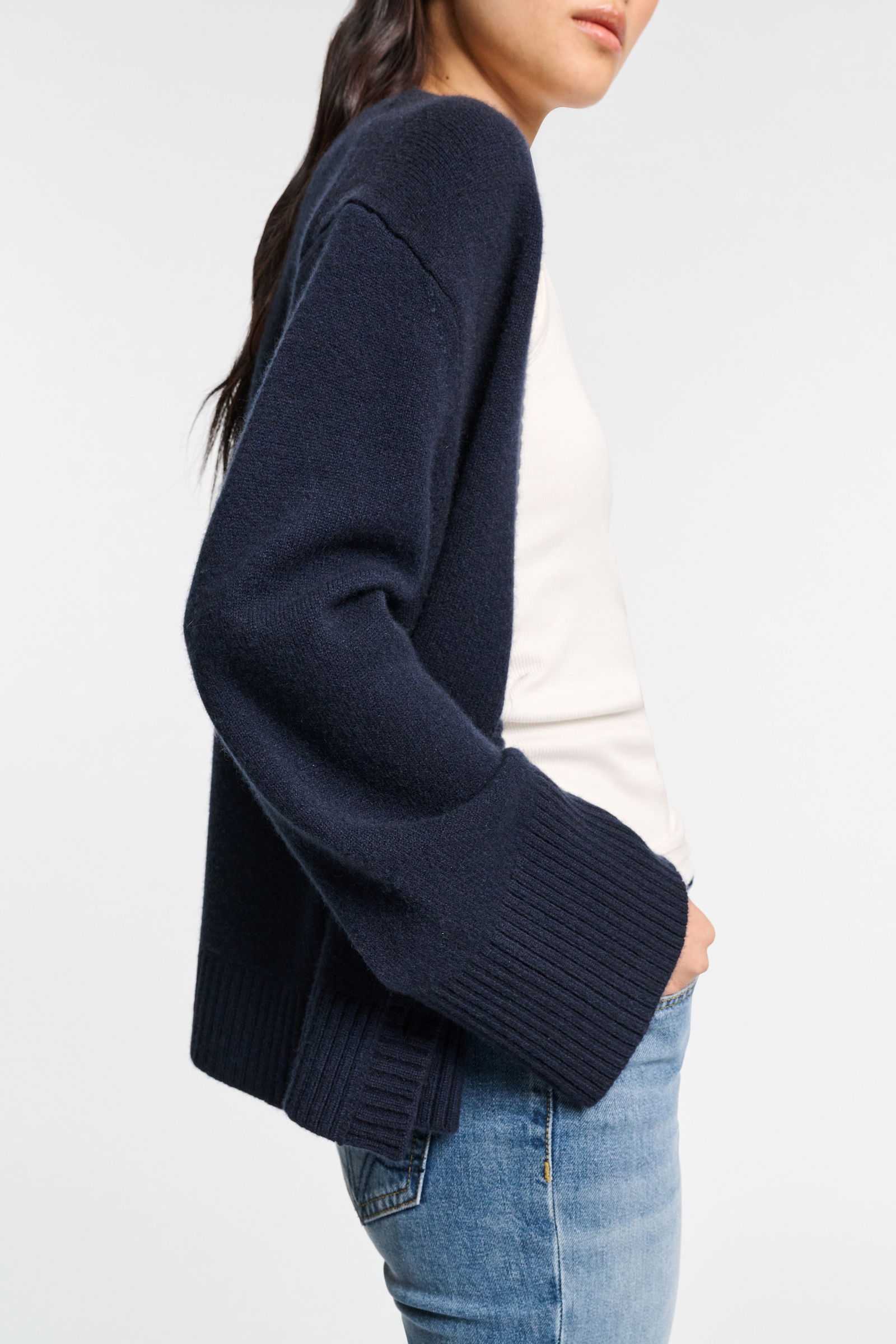 Dorothee Schumacher Soft cashmere-blend round neck cardigan dark navy