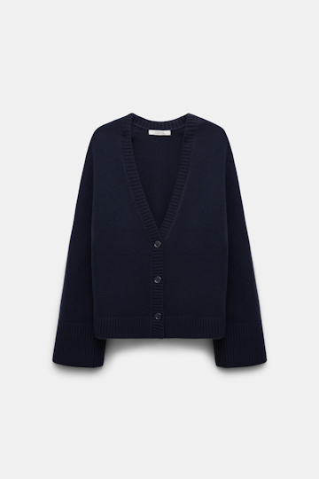 Dorothee Schumacher Soft cashmere-blend round neck cardigan dark navy