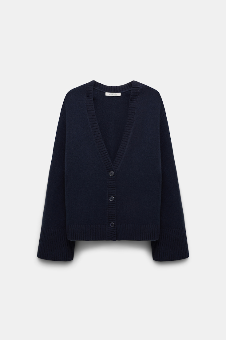 Dorothee Schumacher Softer Cardigan mit V-Ausschnitt aus Kaschmir-Mix dark navy