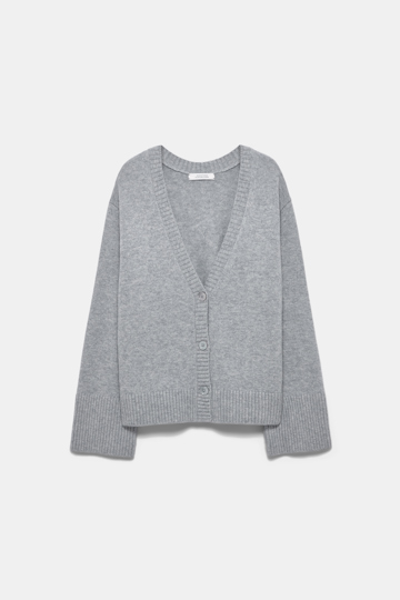 Dorothee Schumacher Softer Cardigan mit V-Ausschnitt aus Kaschmir-Mix marble grey