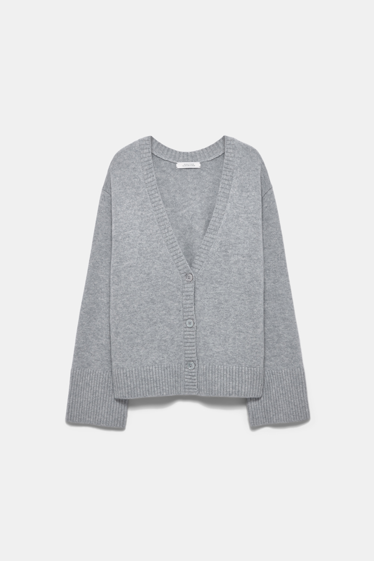 Dorothee Schumacher Soft cashmere-blend round neck cardigan marble grey